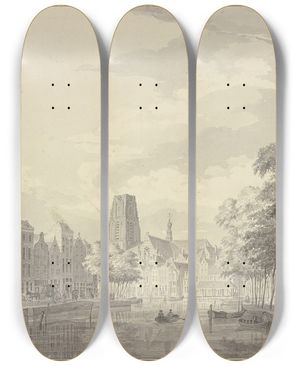 Triptych art skateboard deck of Paulus Van Liender Rotterdam by Paulus Van Liender (1731-1797)