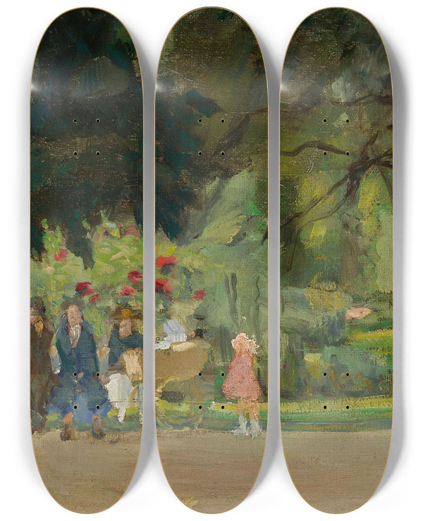 Triptych art skateboard deck of Witold Wojtkiewicz Planty Park In Krakw by Witold Wojtkiewicz (1879-1909)