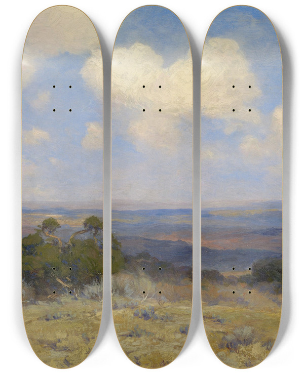 Triptych art skateboard deck of Julian Onderdonk Sunlight And Shadow by Julian Onderdonk (1882-1922)