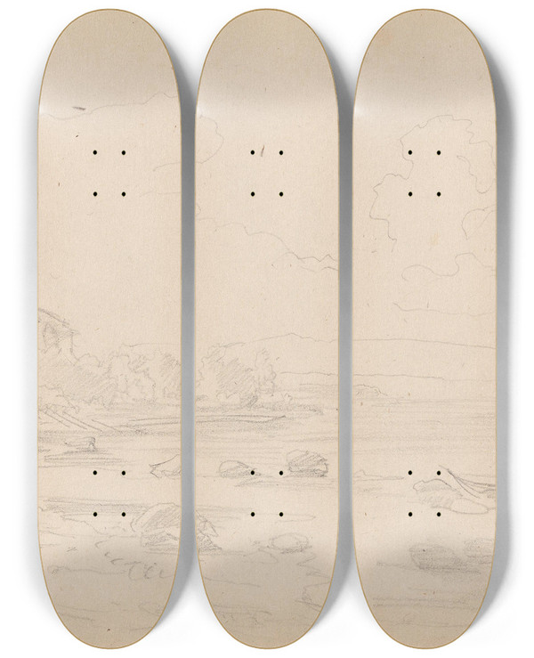 Triptych art skateboard deck of Adolph Tidemand Leksand by Adolph Tidemand (1814-1876)