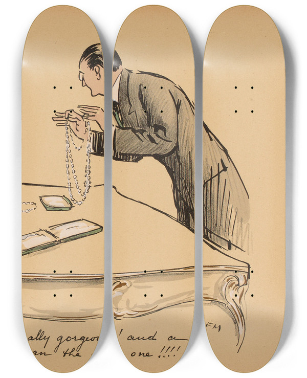 Triptych art skateboard deck of Georges Goursat Sem Van Cleef Arpels by Georges Goursat (Sem) (1863-1934)