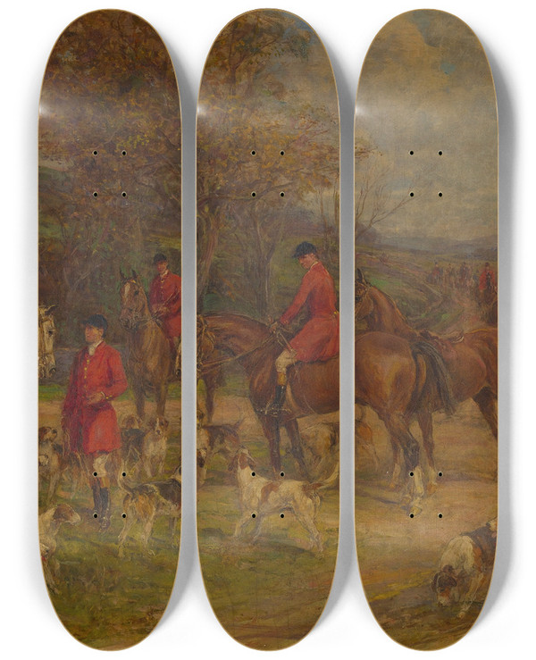 Triptych art skateboard deck of Heywood Hardy Return From The Hunt by Heywood Hardy (1842-1933)
