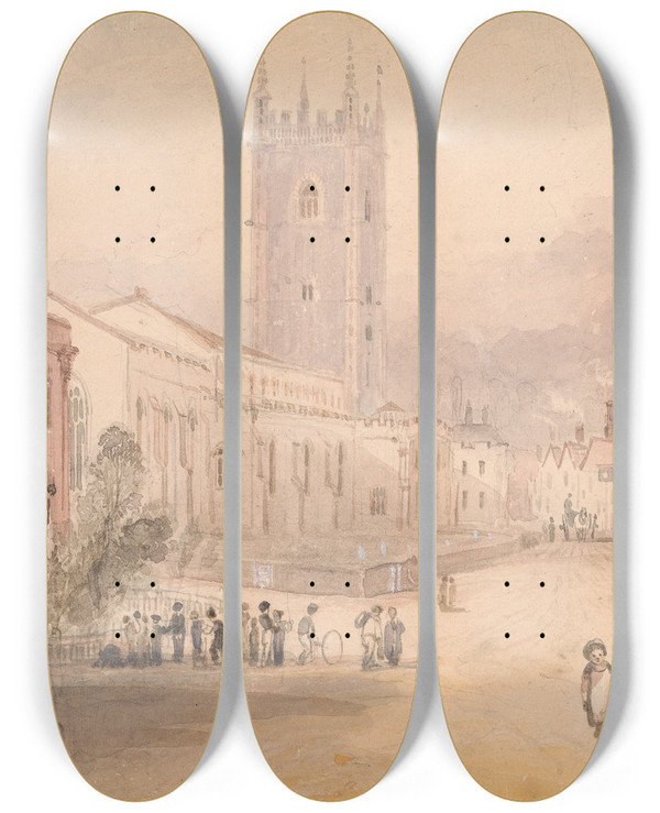 Triptych art skateboard deck of George Bryant Campion Dedham by George Bryant Campion (1795-1870)