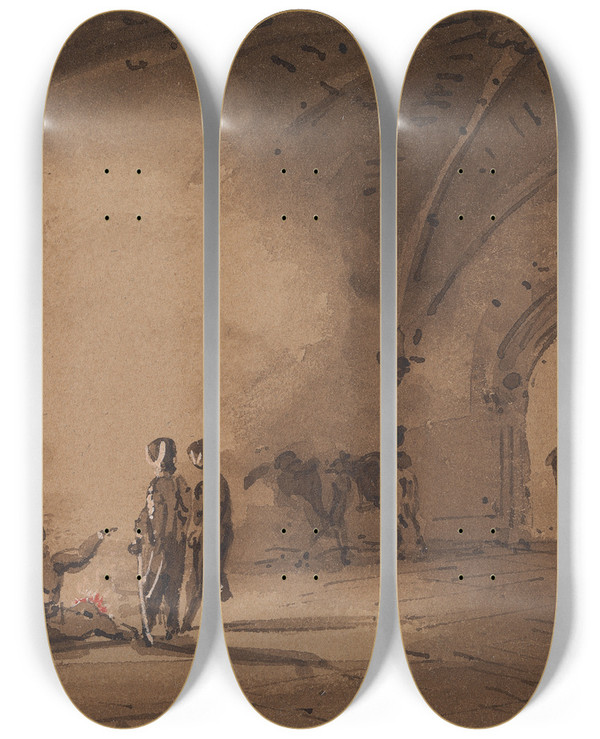 Triptych art skateboard deck of James Pattison Cockburn Hussars by James Pattison Cockburn (1778-1847)