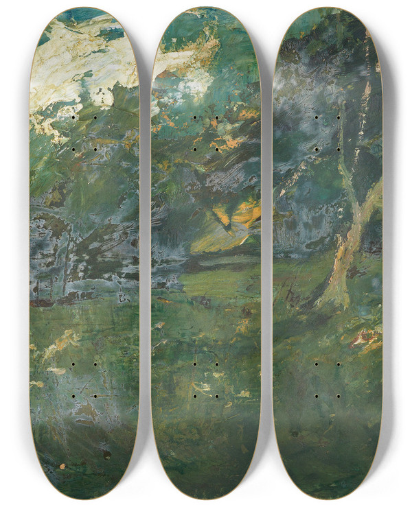 Triptych art skateboard deck of Anton Mllerwischin Im Grnen by Anton Muller Wischin (1865-1945)