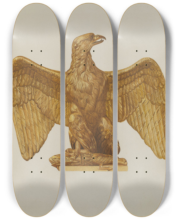 Triptych art skateboard deck of Robert Pohle Architectural Ornament Eagle by Robert Pohle