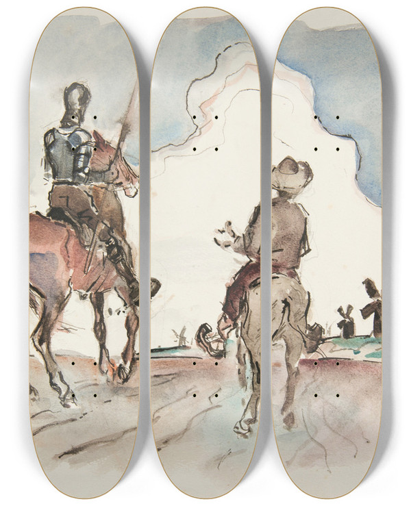 Triptych art skateboard deck of Ivan Ivanec Don Kichot I Sancho Pansa by Ivan Ivanec (1893-1946)