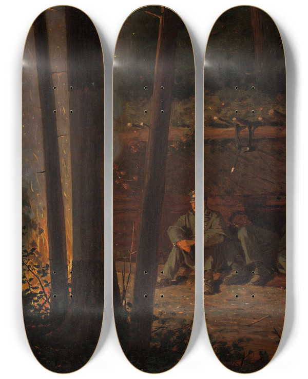 Triptych art skateboard deck of Winslow Homer In Front Ofyorktown by Winslow Homer (1836-1910)