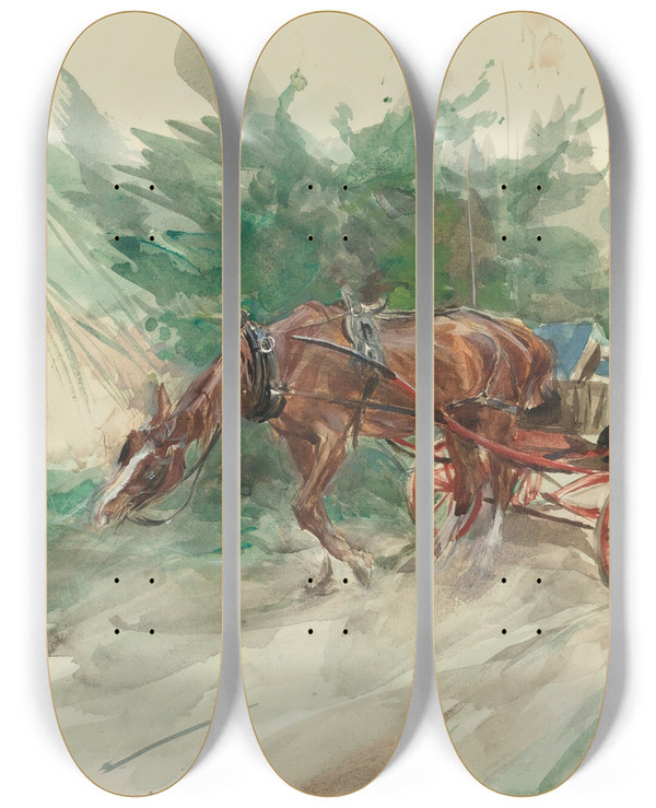 Triptych art skateboard deck of Giovanni Boldini Horse And Carriage by Giovanni Boldini (1842-1931)