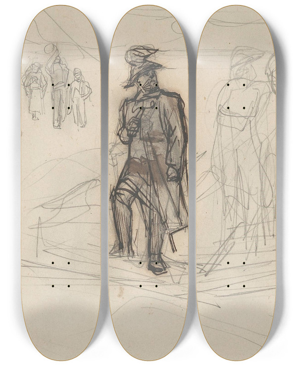 Triptych art skateboard deck of August Alleb In Het Maaswaalse by August Allebe (1838-1927)