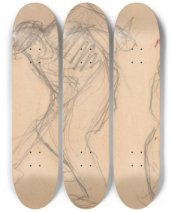 Triptych art skateboard deck of Umberto Boccioni Study For The Street Pavers Two Workmen by Umberto Boccioni (1882-1916)