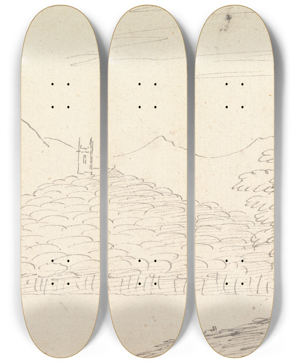 Triptych art skateboard deck of Henry Swinburne Near La Rocca by Henry Swinburne (1743-1803)