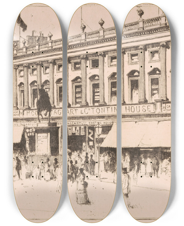 Triptych art skateboard deck of David Young Cameron Tontine Building Glasgow by David Young Cameron (1865-1945)