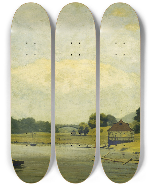 Triptych art skateboard deck of Louis Michel Eilshemius Kingsbridge by Louis Michel Eilshemius (1864-1941)