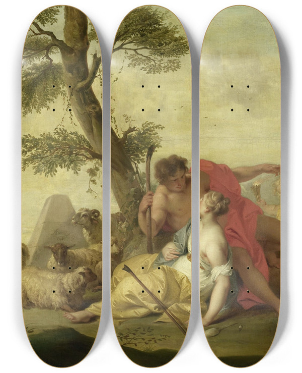 Triptych art skateboard deck of Jacob De Wit Paris And Oenone by Jacob de Wit (1695-1754)