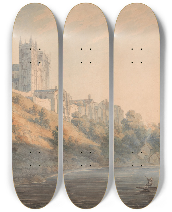 Triptych art skateboard deck of Edward Dayes Durham Cathedral by Edward Dayes (1763-1804)