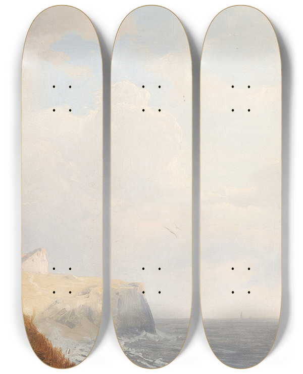 Triptych art skateboard deck of Andreas Achenbach At The Baltic Coast by Andreas Achenbach (1815-1910)