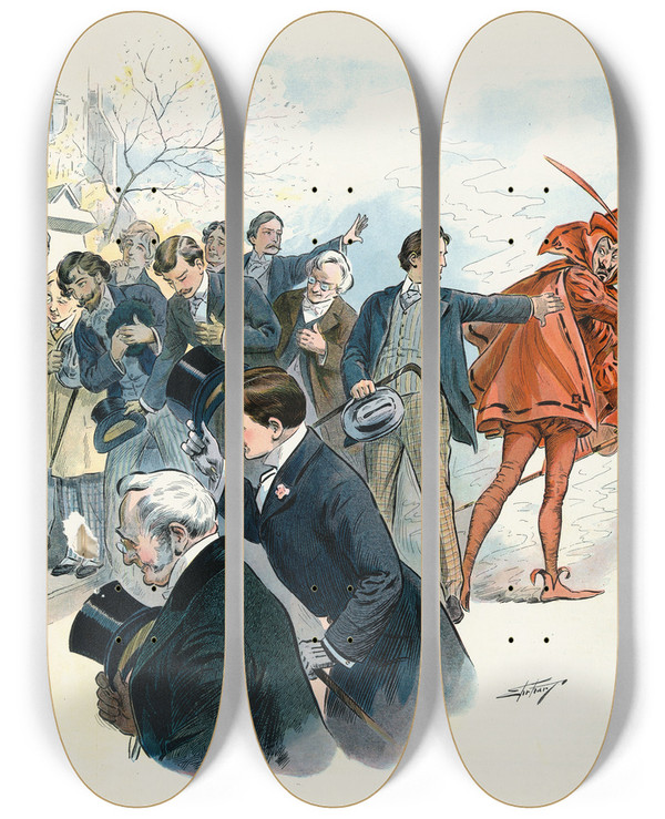 Triptych art skateboard deck of Samuel Ehrhart The Rivals_1 by Samuel Ehrhart (1862-1937)