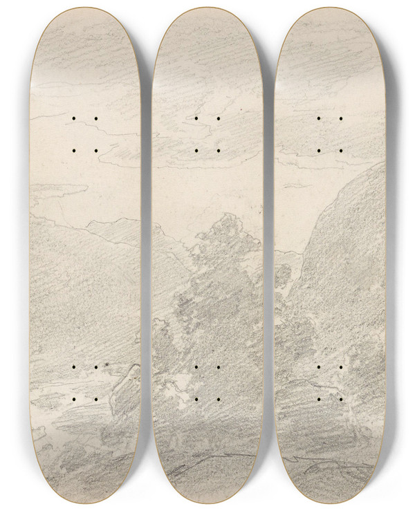 Triptych art skateboard deck of Hans Gude Fra Ormem_2 by Hans Gude (1825-1903)