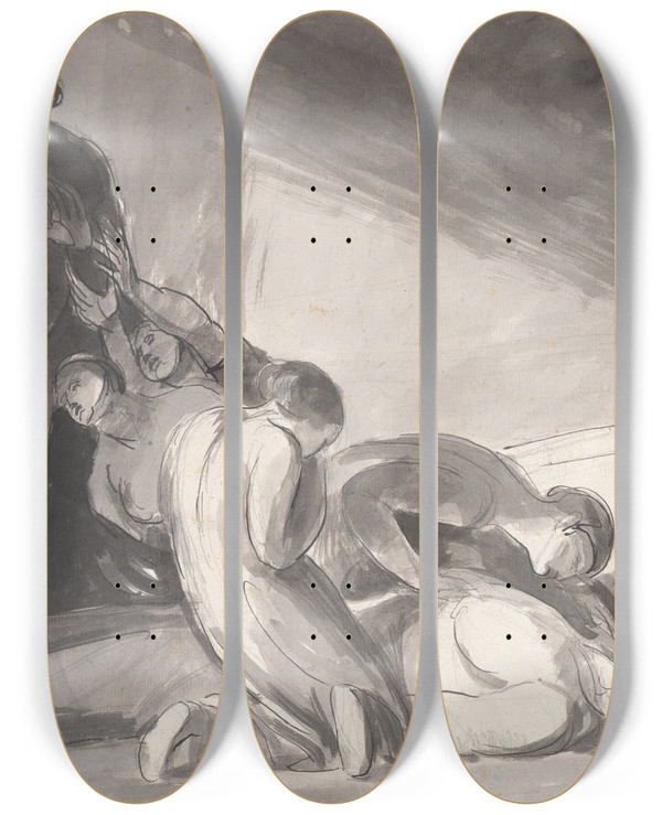 Triptych art skateboard deck of George Romney Howard Visiting A Prison_3 by George Romney (1734-1802)