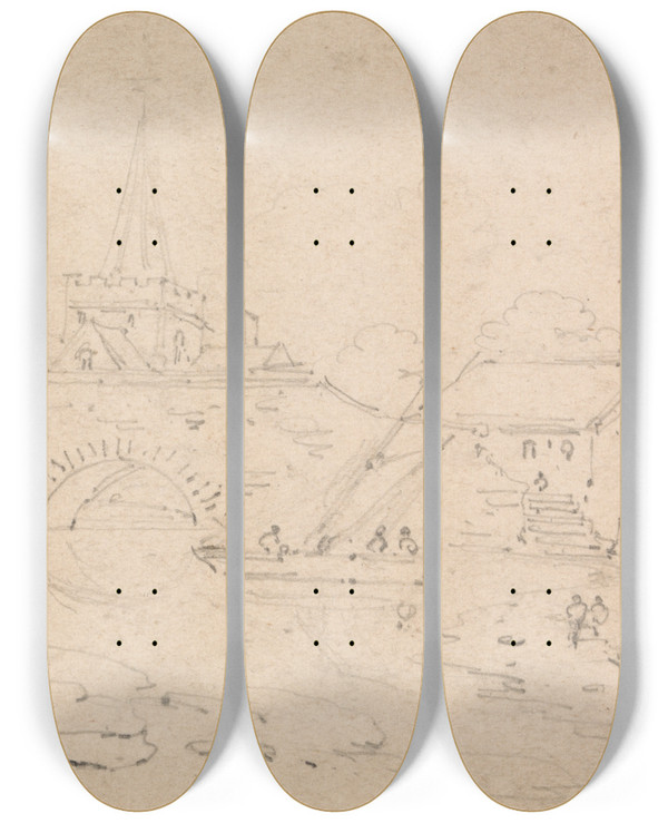 Triptych art skateboard deck of Alexander Monro Knaresborough by Alexander Monro (1802-1844)