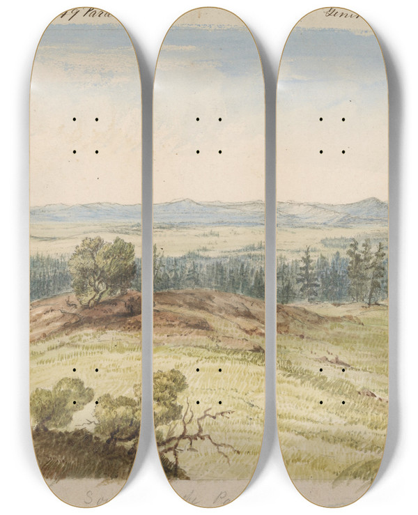 Triptych art skateboard deck of John Mix Stanley Source Of Thepeluse by John Mix Stanley (1814-1872)