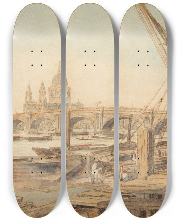 Triptych art skateboard deck of William Henry Hunt St Pauls Cathedral And Blackfriars Bridge by William Henry Hunt (1790-1864)