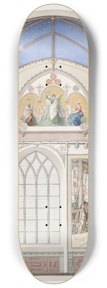 Heinrich Eddelien - Udkast til hvlvingens dekoration i Christian IVs kapel i Roskilde Domkirke. Udsmykning t.h. med Chr. IV p Trefoldigheden 8.25 inch art skate deck