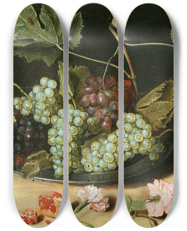 Triptych art skateboard deck of Jan Soreau Still Life With Fruit And Flowers by Jan Soreau (1591-1626)