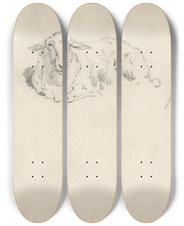 Triptych art skateboard deck of Floris Verster Liggend Schaap Schapekop by Floris Verster (1861-1927)