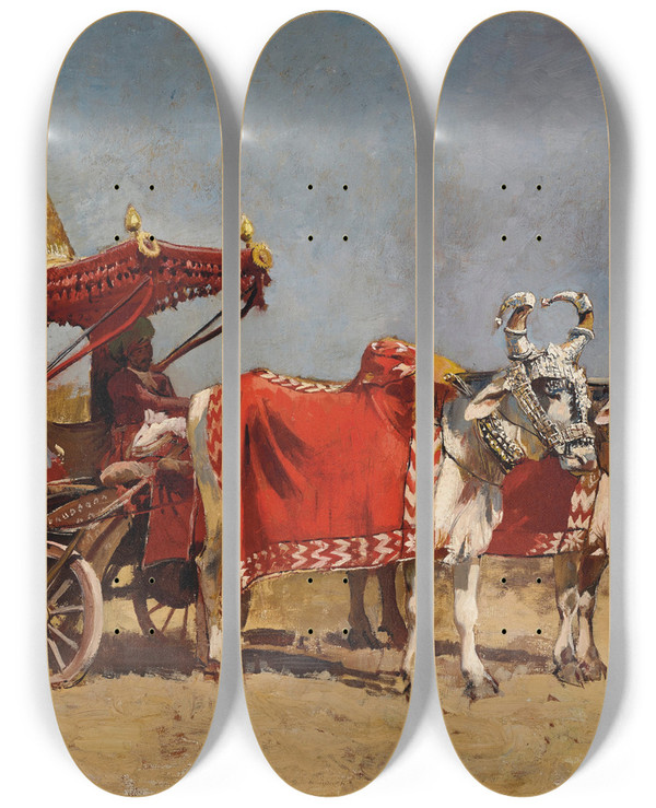 Triptych art skateboard deck of Edwin Lord Weeks Native Gharry Or Cart by Edwin Lord Weeks (1849-1903)