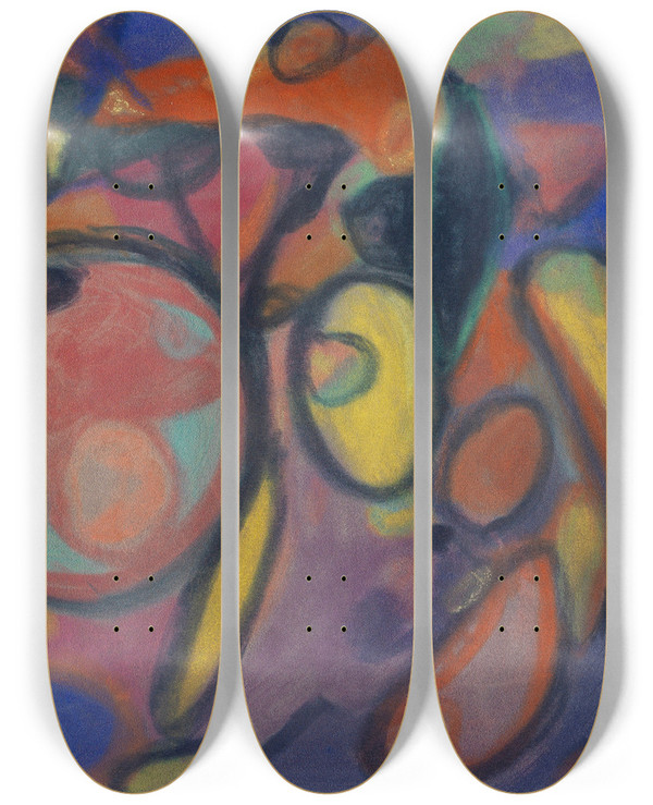 Triptych art skateboard deck of Adolf Hlzel Komposition Mit Kreis by Adolf Holzel (1853-1934)