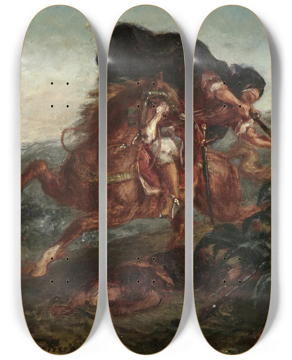 Triptych art skateboard deck of Eugne Delacroix Le Combat by Eugene Delacroix (1798-1863)