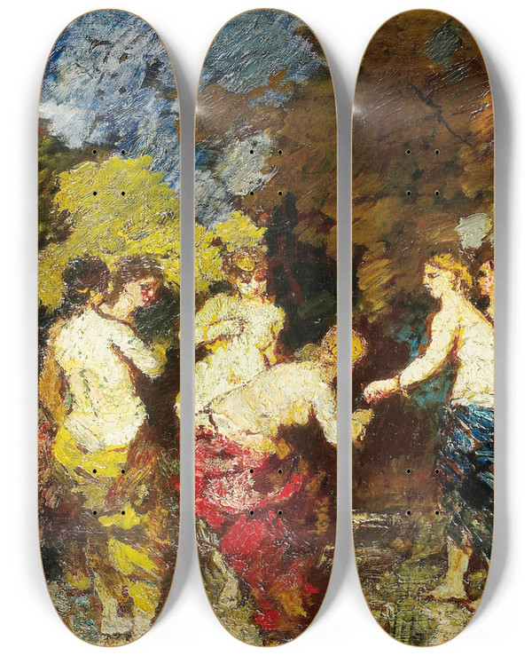 Triptych art skateboard deck of Adolphe Monticelli Six Baigneuses by Adolphe Monticelli (1824-1886)