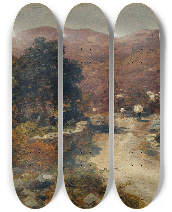 Triptych art skateboard deck of Carl Eduard Onken Strae Von Mattuglie by Carl Eduard Onken (1846-1934)