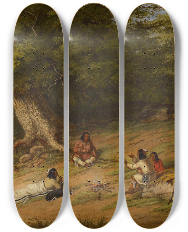 Triptych art skateboard deck of Cornelius David Krieghoff Midday Rest by Cornelius David Krieghoff (1815-1872)