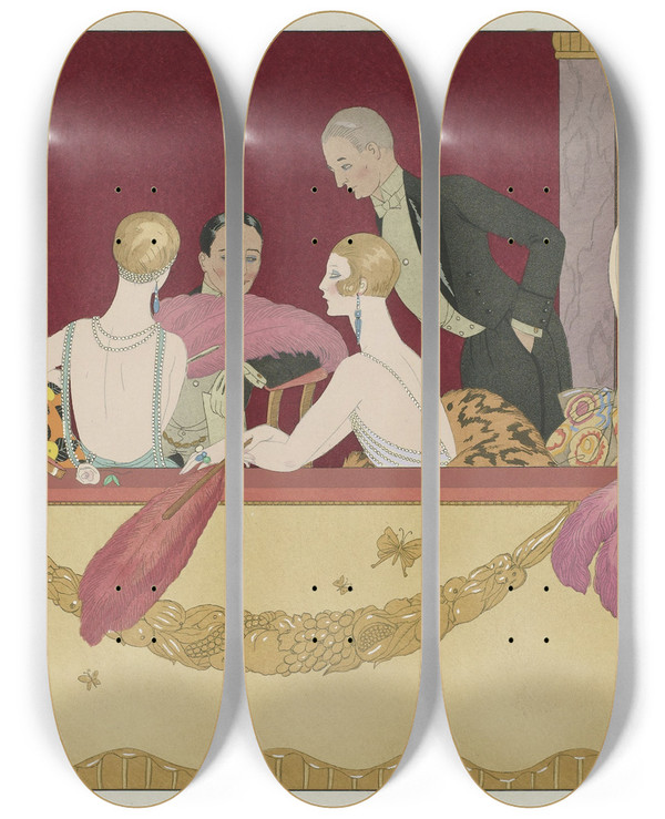 Triptych art skateboard deck of George Barbier Eventails by George Barbier (1882-1932)