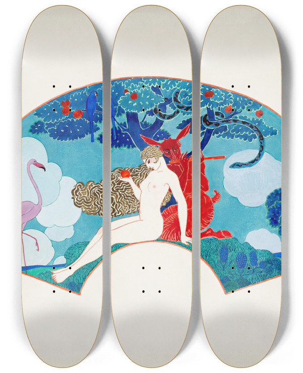 Triptych art skateboard deck of George Barbier Eve by George Barbier (1882-1932)