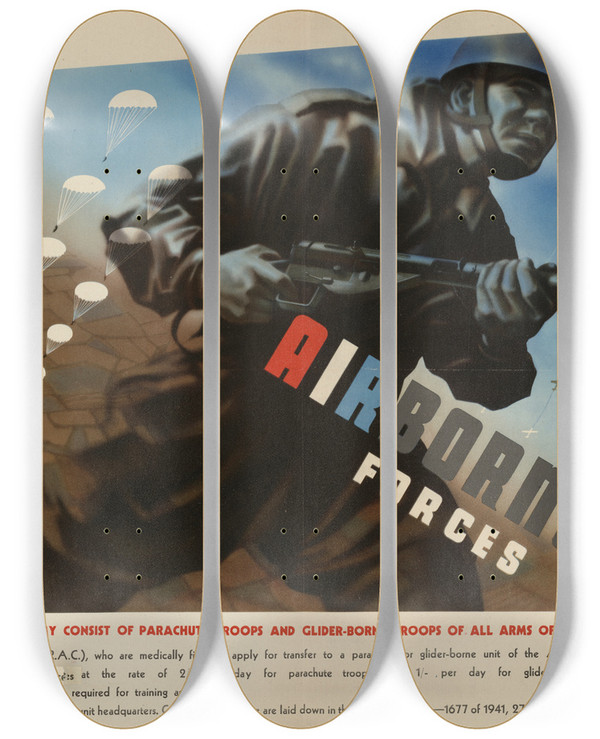 Triptych art skateboard deck of Abram Games Airborne Forces by Abram Games (1914-1996)