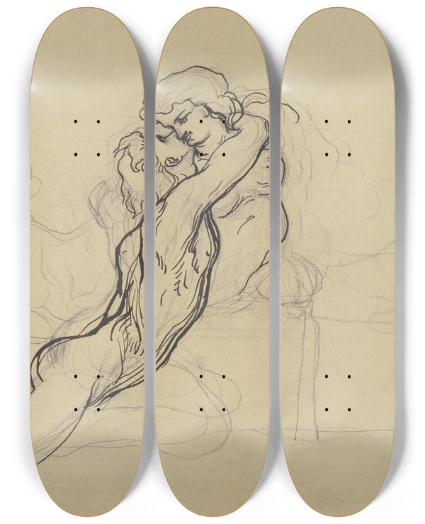 Triptych art skateboard deck of Victor Mller Ein Jngling Umarmt Eine Sphinx by Victor Muller (1829-1871)