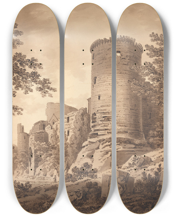 Triptych art skateboard deck of Hugh William Williams Bothwell Castle Lanarkshire by Hugh William Williams (1773-1829)