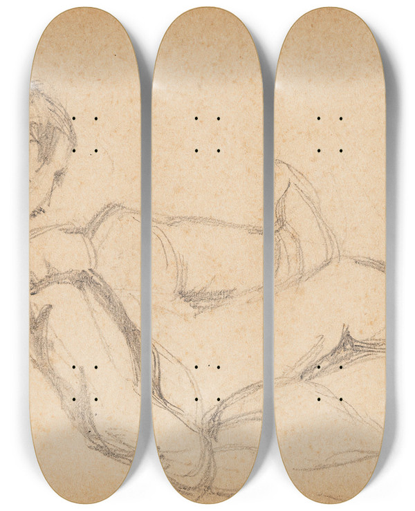 Triptych art skateboard deck of Helene Schjerfbeck Wounded Warrior Study by Helene Schjerfbeck (1862-1946)