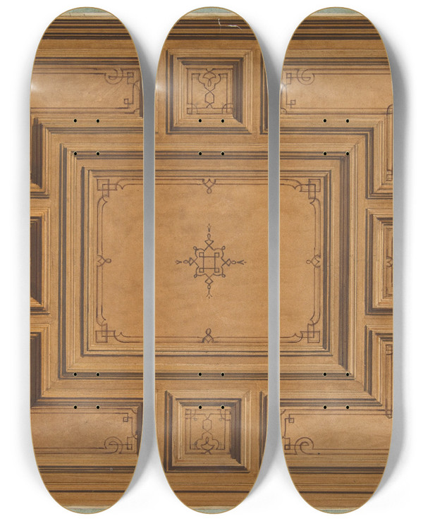 Triptych art skateboard deck of Julesedmondcharles Lachaise Design For A Decorated Ceiling by Jules-Edmond-Charles Lachaise (1897)
