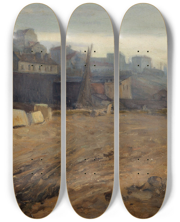 Triptych art skateboard deck of Germain Eugne Bonneton La Butte Aux Cailles by Germain Eugene Bonneton (1874-1915)