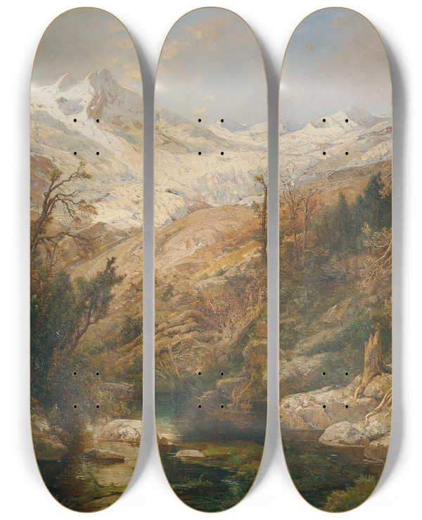 Triptych art skateboard deck of Adolf Obermllner Rauriser Goldberggletscher by Adolf Obermullner (1833-1898)