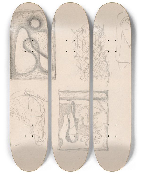 Triptych art skateboard deck of Mikul Galanda Sketchbook_97 by Mikulas Galanda (1895-1938)