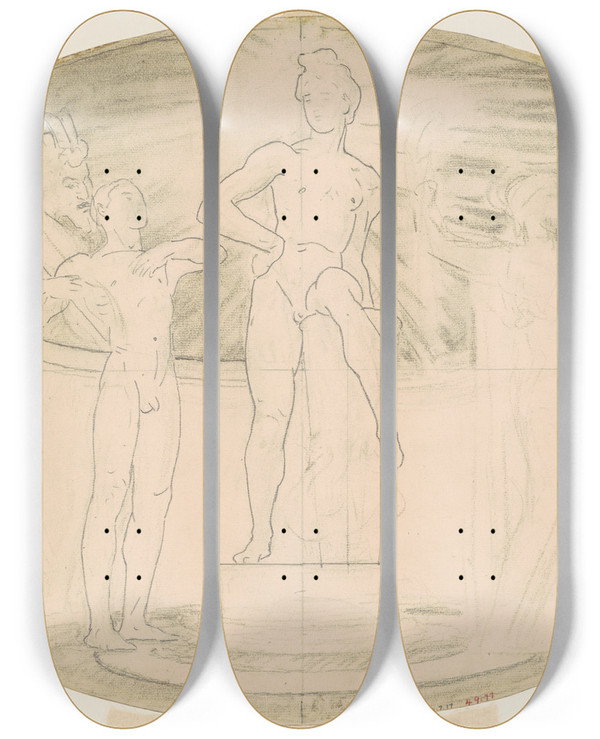 Triptych art skateboard deck of John Singer Sargent Study For Classic And Romantic Art by John Singer Sargent (1856-1925)