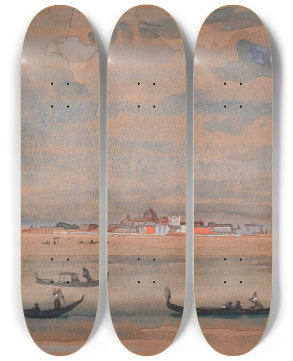 Triptych art skateboard deck of Arthur Bowen Davies Gondolas by Arthur Bowen Davies (1862-1928)