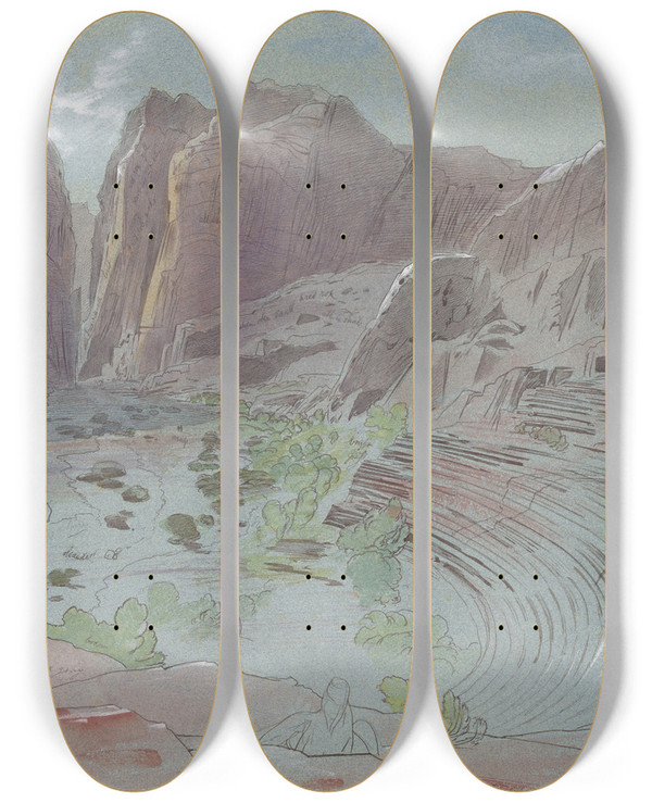 Triptych art skateboard deck of Edward Lear Petra April 14 1858 by Edward Lear (1812-1888)