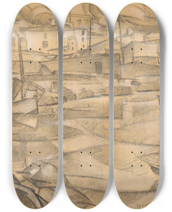 Triptych art skateboard deck of Leo Gestel De Haven Van Mallorca by Leo Gestel (1881-1941)